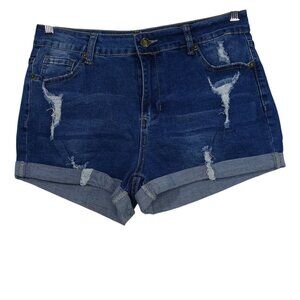 Distressed Ripped Denim High Waist Jean Shorts Women Size M Casual Rolled Hem